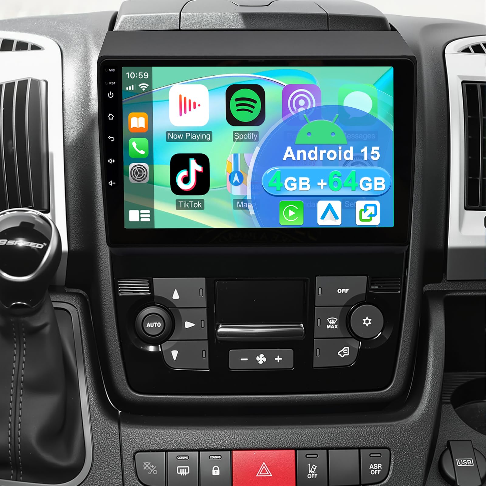 4+64G 2 Din Android 15 Autoradio für Fiat Ducato Citroen Jumper Peugeot Boxer 2011-2021 mit Carplay Android Auto, 9 Zoll Touchscreen Auto Stereo Display Player Radio GPS Navi Head Unit mit Mirror Link