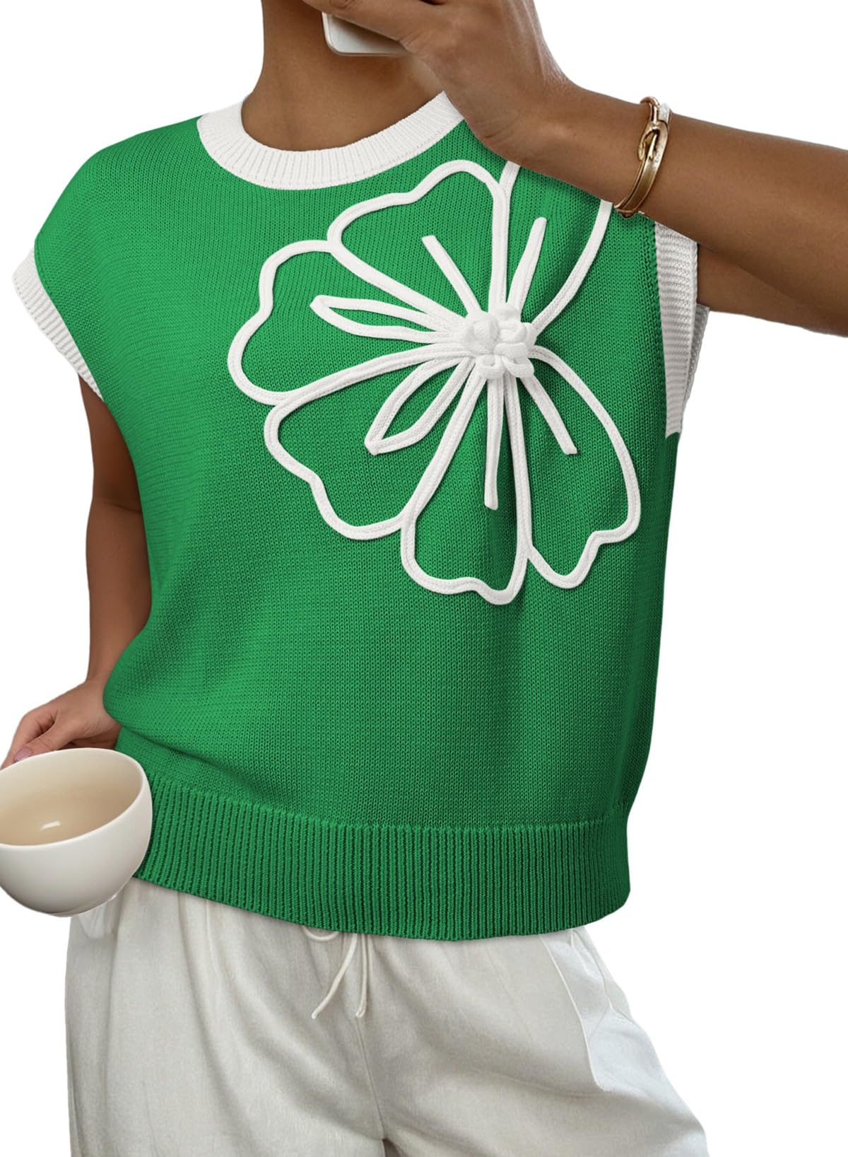 Dokotoo Womens Floral Sweater Crew Neck 2026 Short Sleeve Loose Fit Knit Pullover Tops