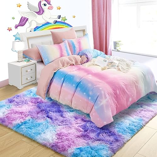 Miniatura 9 de Noahas Alfombra esponjosa de arcoíris para dormitorio de niñas, alfombras peludas para sala de juegos de niños, alfombras Kawaii mullidas para