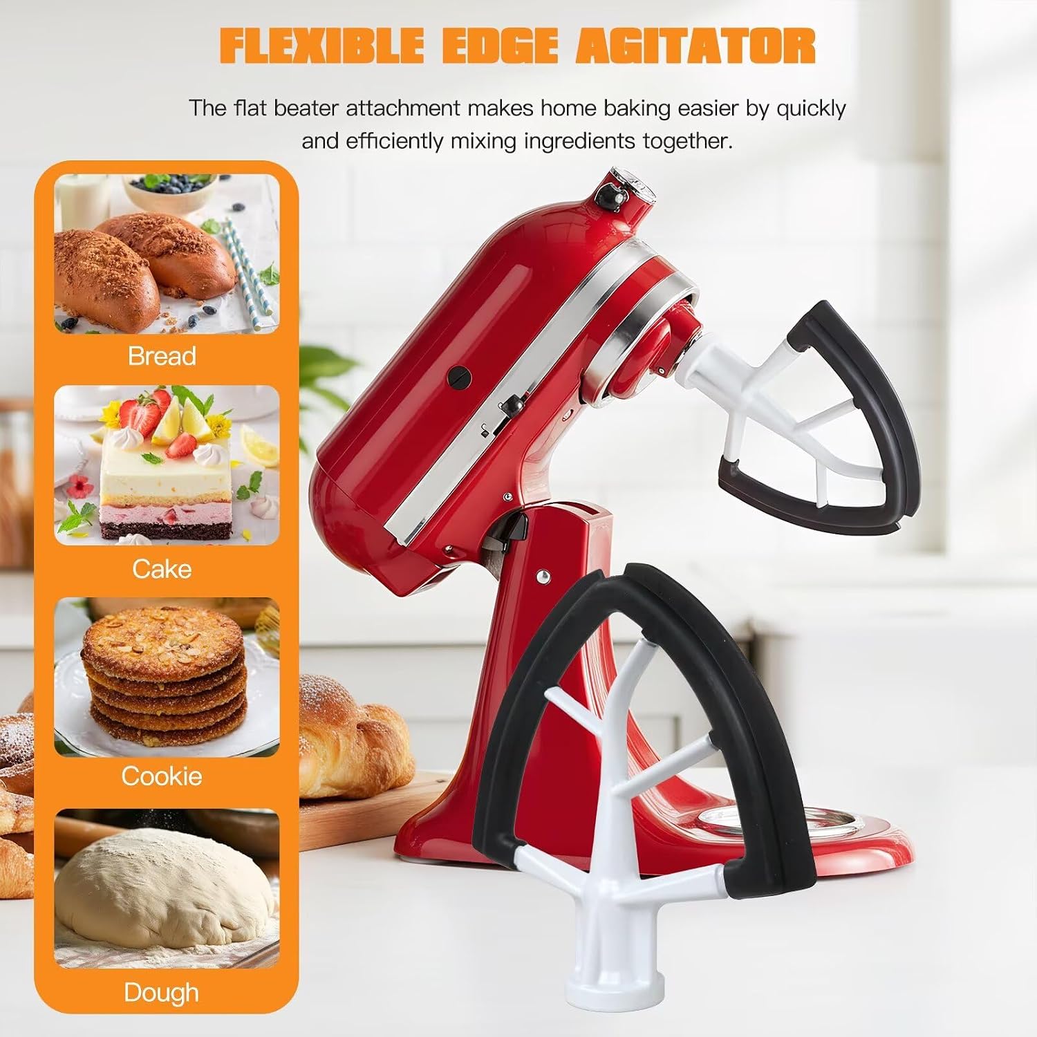 Non-Stick Silicone Edge Beater Blade, Stand Mixer Accessory for KitchenAid KSM100 and for KSM120, Flexible Scraper for 5 Quart Bowls