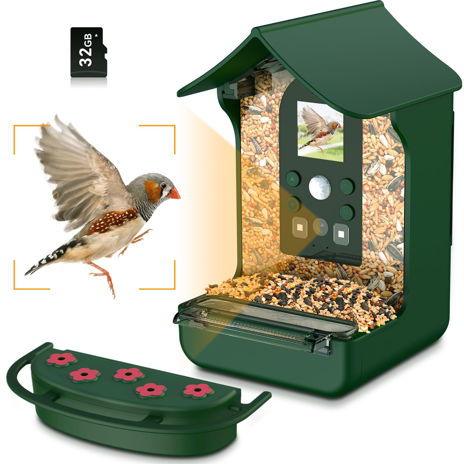 Mangeoire Oiseaux Camera, 1080P HD Vision Nocturne Mangeoire Oiseaux Exterieur Camera Intelligente Capture Automatique D’Images/Vidéos Microphone Intégré avec Mangeoire à Oiseaux Colibri