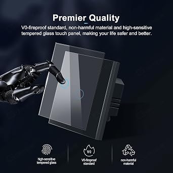 Tuya Smart Wall Light Switch Works with Or Without Neutral Wire No Capacitor Needed Support Voice Control Black 1 Gang