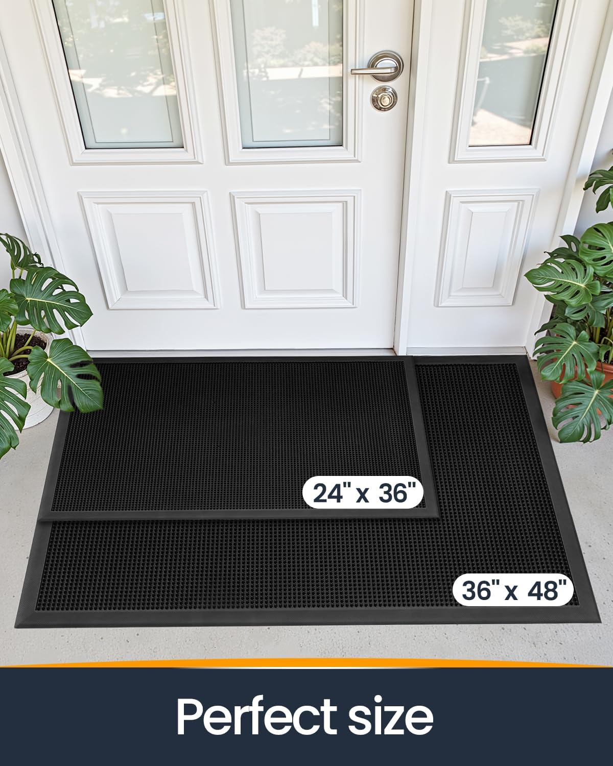 Front Door Mat Entrance, 24x36 Rubber Heavy Duty Entry Doormat Non Slip, Dirt Trapping Waterproof Floor Mats Entryway All Weather for Garage Patio, Black