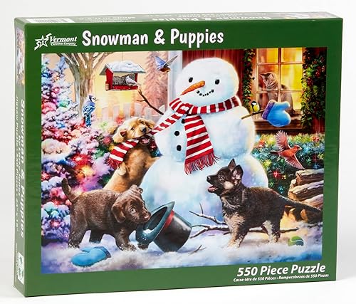 Miniatura 2 de Rompecabezas de muñeco de nieve y cachorros de 550 piezas por Vermont Christmas Company