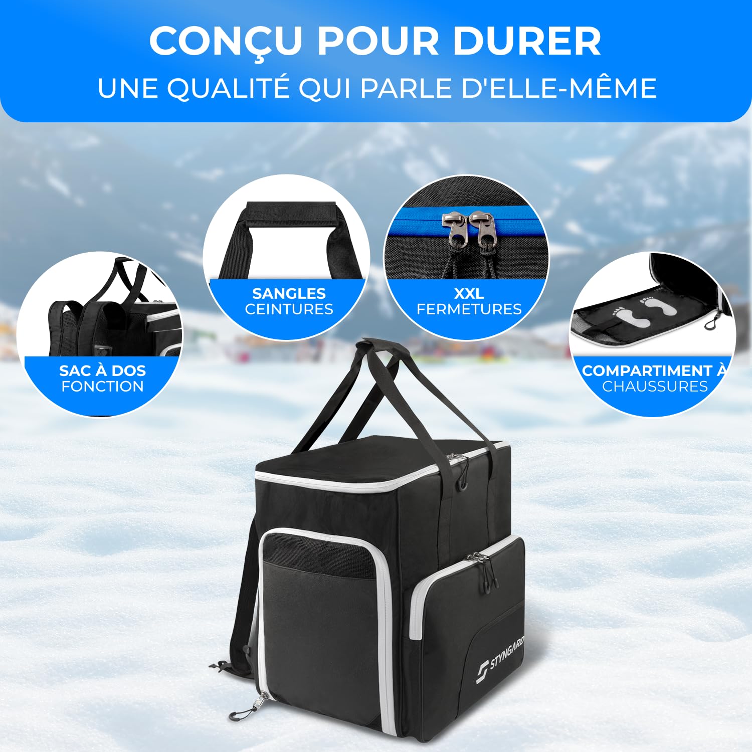 STYNGARD Housse Chaussures de Ski 54 L Sac à Chaussures Ski Compartiment Casque Bottes modèle Sölden Noir-Rose