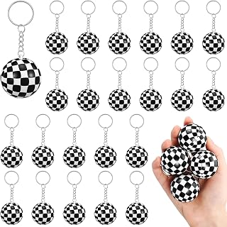 Equsion 24 Pcs Black and White Race Car Fidget Ball Keychains
