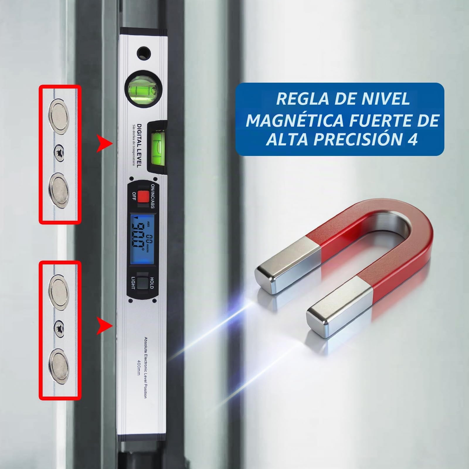 Inclinador De Ángulo De Inclinómetro De 360 ° Nivel Digital De Ángulo Largo 42 Cm Con Imanes/Luz De Fondo