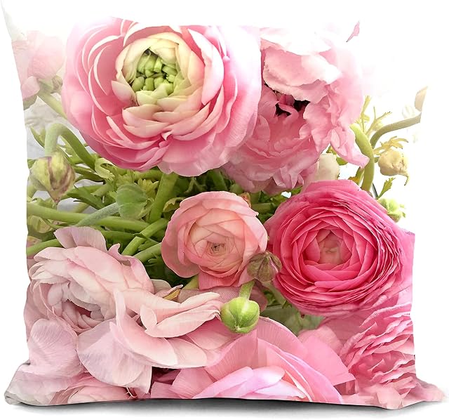 HUASHUZI Pink Cushion Cover Flowers Outdoor Floral Rose Pillow Cover Decor Home Throw Pillow Case Decorate for Garden Livingroom Couch Patio Furniture Sofa Gifts 18"x18"(45x45cm)
