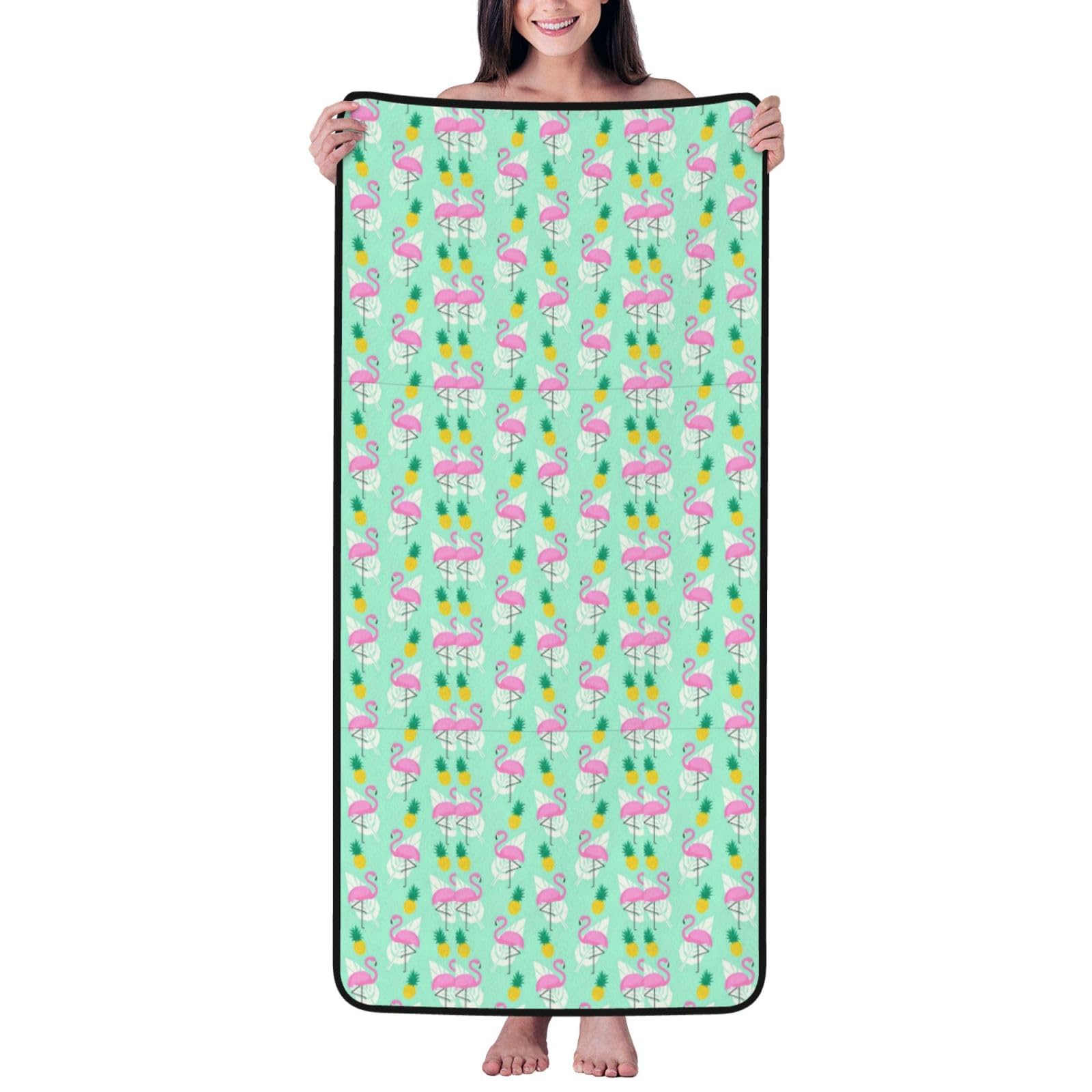 JBJGKHLP Pink Flamingo Pineapples Print Women Men Couples Coral Velvet Bath Towel Ultra-Soft For Home Bathroom Travel