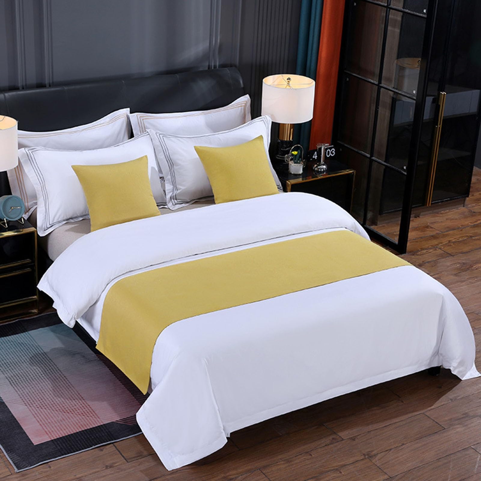 HFDJRWK Luxury bedspread and decorative throw, suitable for footboard decoration on single, twin, queen, and king-size beds(Yellow,50x240 cm)