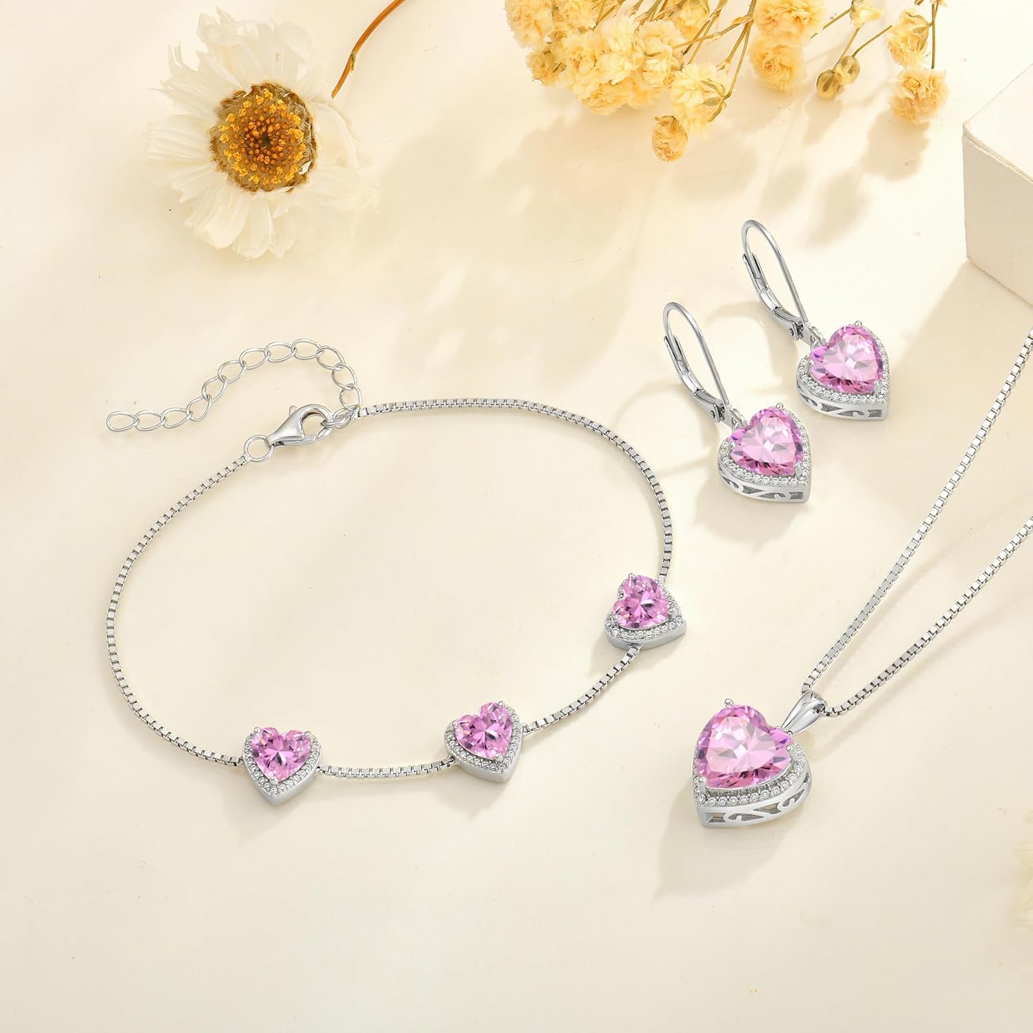 Love Heart Bracelet 925 Sterling Silver Halo Heart Birthstone Bracelet Jewelry Gifts for Women - Image 5