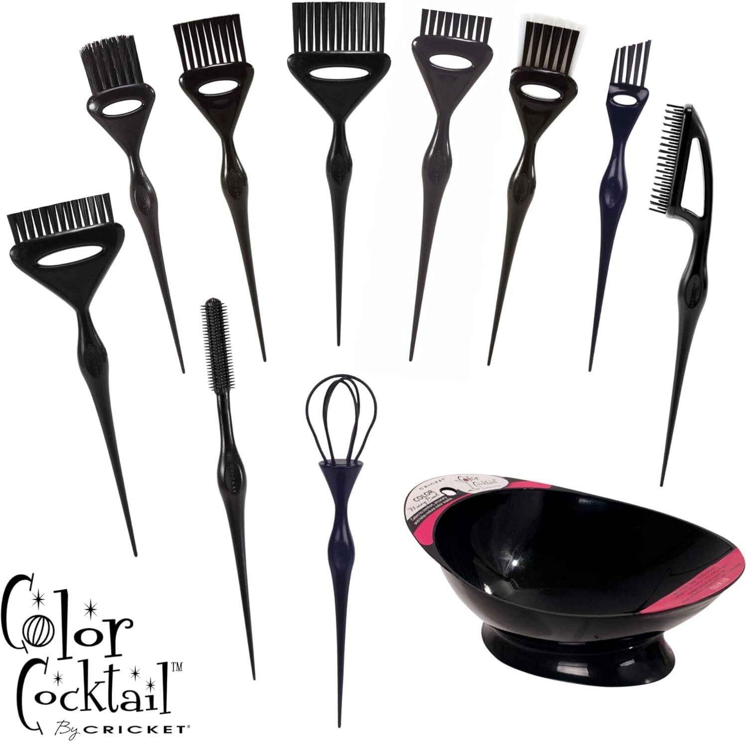 Cricket Color Cocktail 11 Piece Hair Coloring Tools Value Set Professional Hairstylist Salon Barbershop Hairdresser Highlight Color Mix Balayage Touch Up Brushes Bowl Set (11 PC)