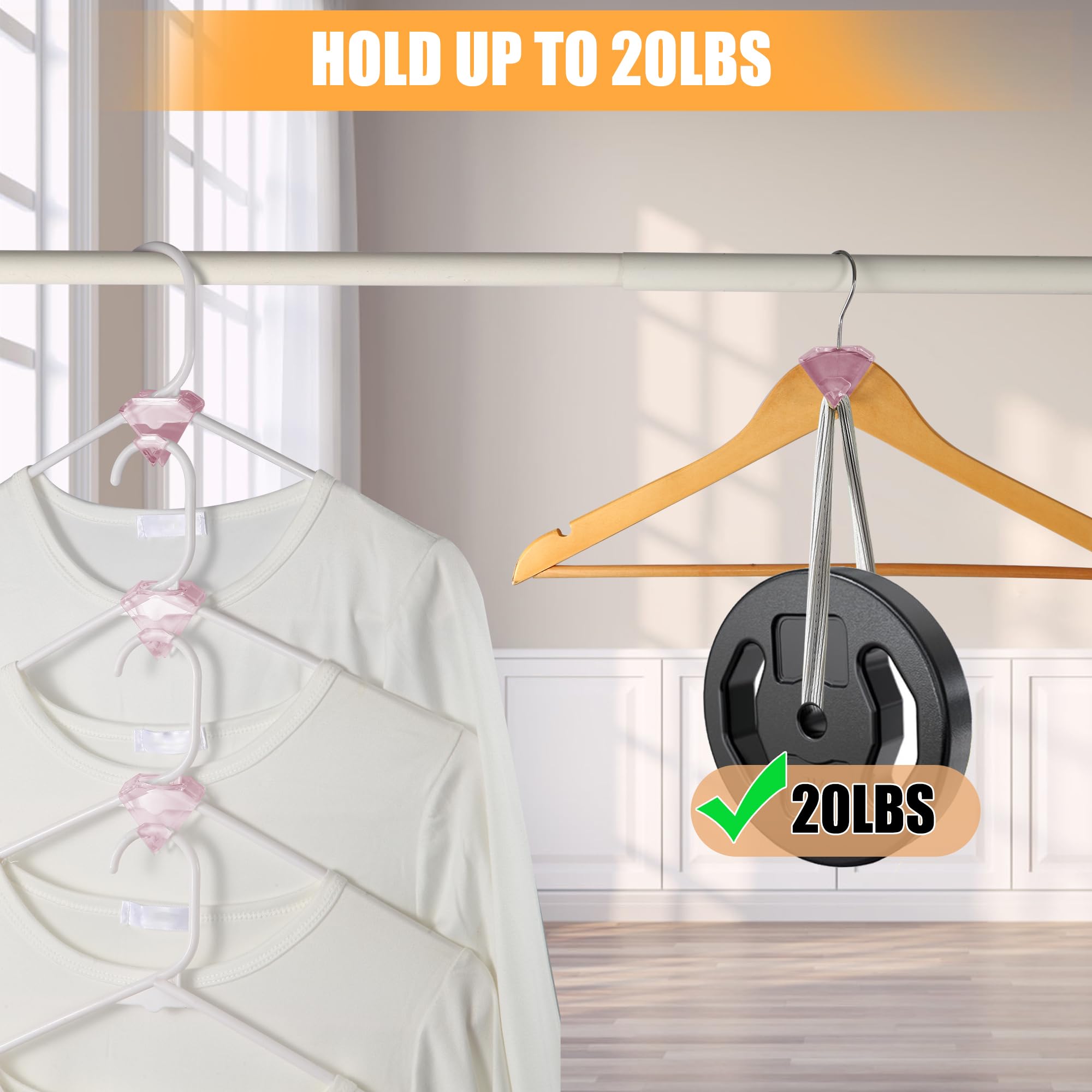 Paquete de 30 ganchos transparentes para colgar ropa que ahorran espacio, artículos esenciales para la habitación del dormitorio, organizadores de armario y almacenamiento (rosa) 5