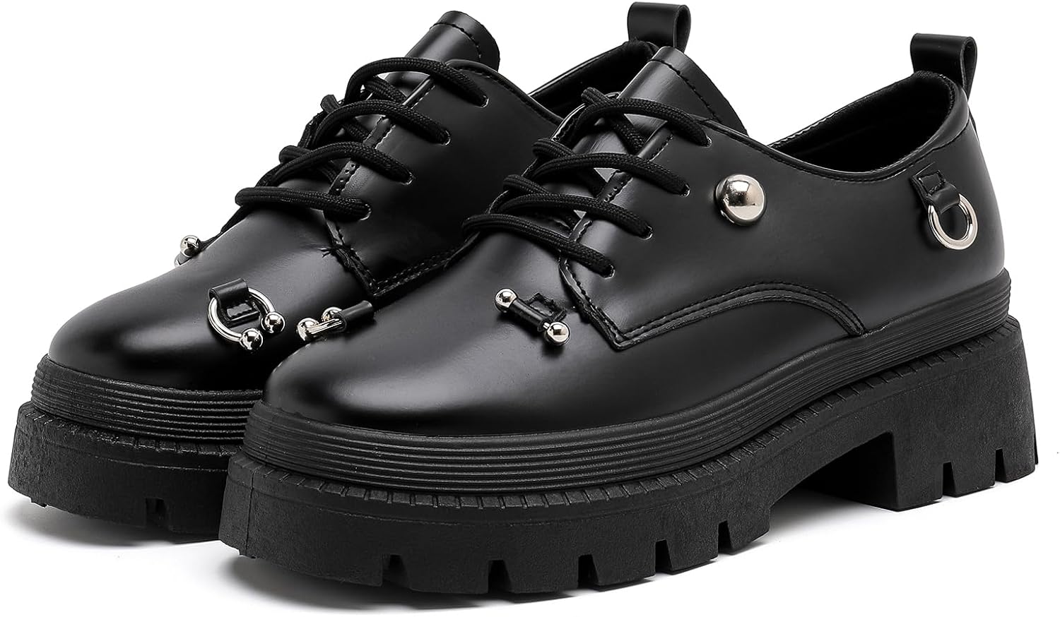 MEMON Oxford Shoes for Women,Platform Oxfords for Women,Low Heel Lace-Up Chunky Classic Oxford,Business Work Office Dress Shoes