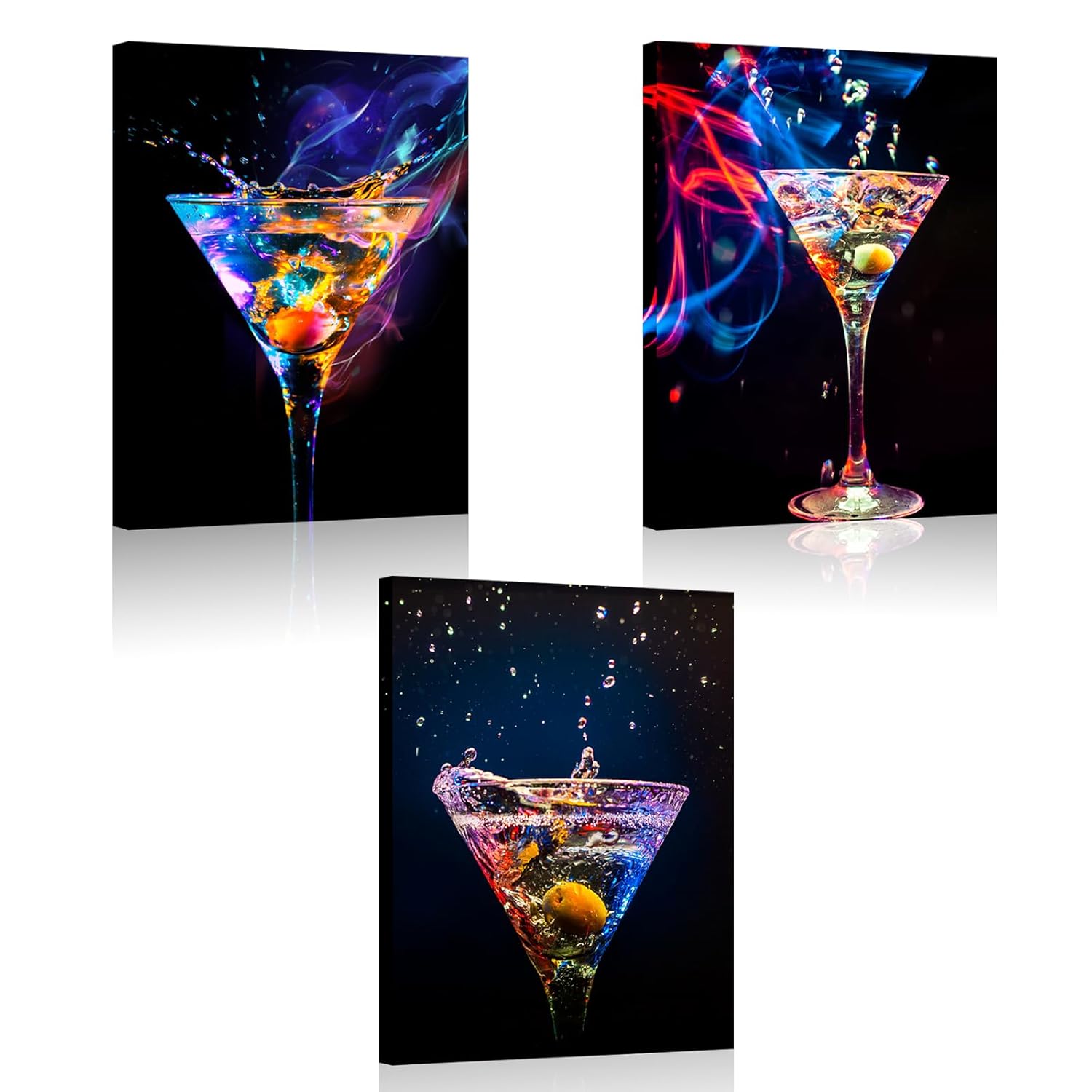 Biuteawal – 3 Piece Wall Art Colorful Sparkling Wine Pictures Painting on Canvas Wine Drinks Art Print for Party Decoration Modern Bar Pub Home Dining Room Wall Decor