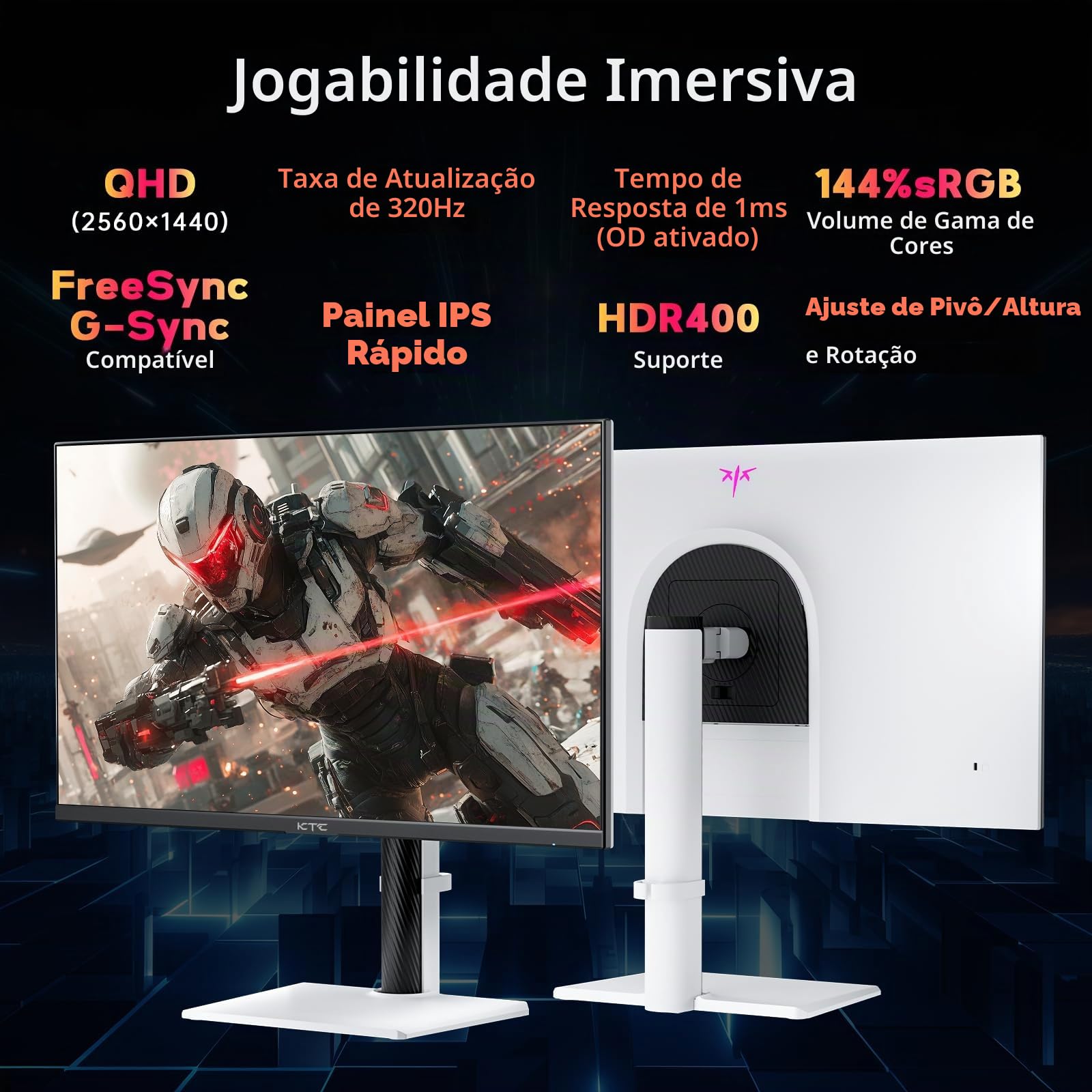 KTC Monitor de jogos branco QHD de 27 polegadas 300Hz/320Hz H27E6