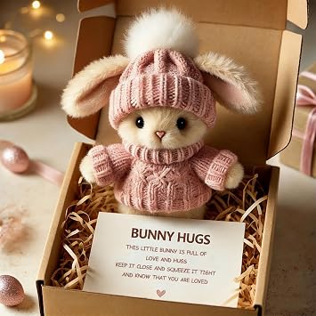MILRCH Handmade Mini Bunny Hug Cute Easter with Card, Bunny Hugs in Box - Premium Easter Gifts for Adults, 2026 Easter Bunnies for Holiday Gifting D