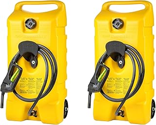 Scepter Flo N Go Duramax 14 Gallon Portable Diesel Gas Fuel Tank Container Caddy with LE Fluid Transfer Siphon Pump and 10 Foot Hose, 2 Pack, Yellow
