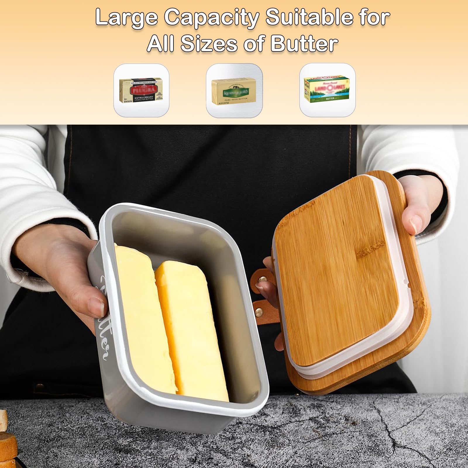 Butter Dish with Lid,Metal Butter Keeper with Stainless Steel Multipurpose Butter Knife,Lightweight Unbreakable Butter Container for Countertop Upgrade Double Silicone Seal - Image 3