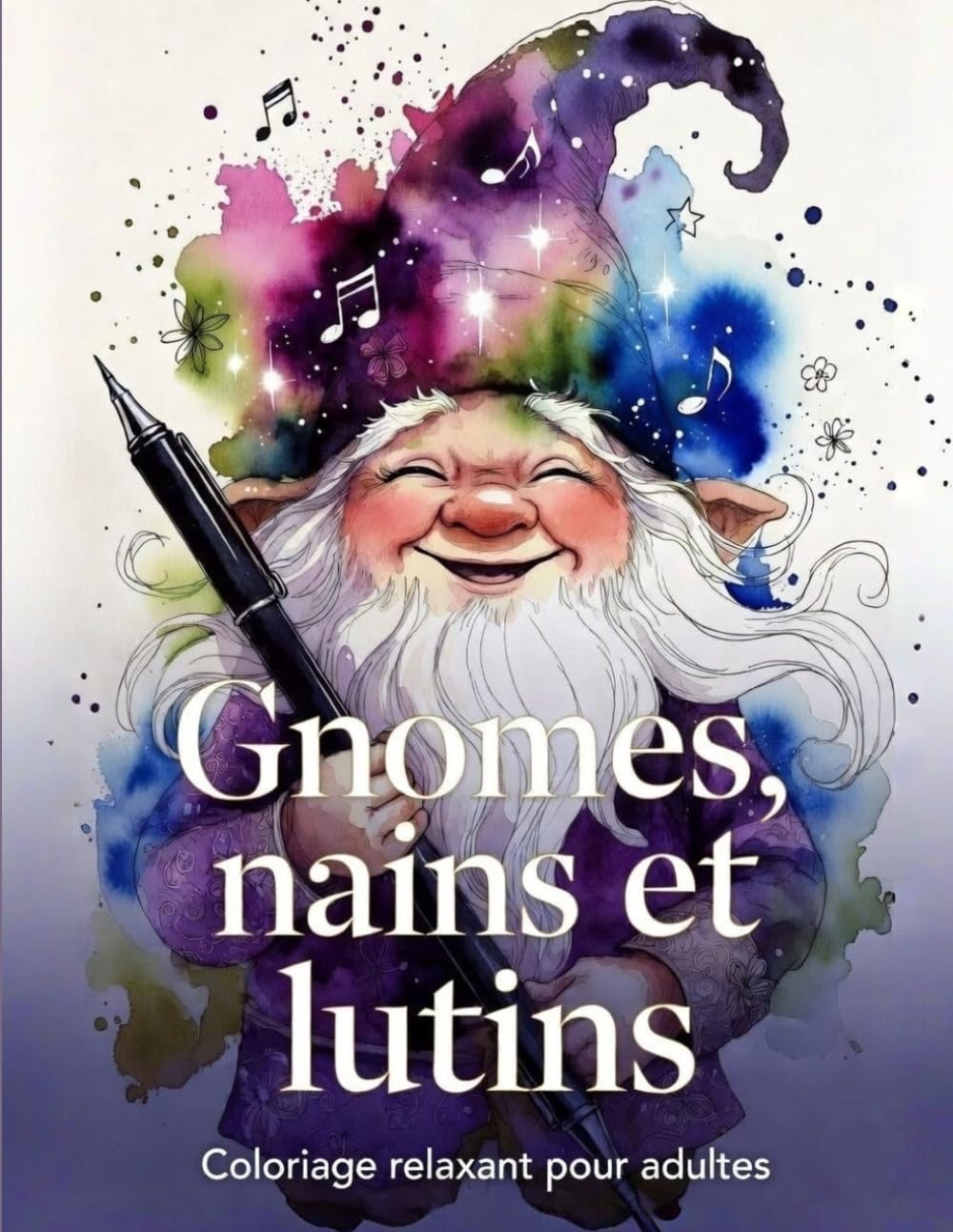 Gnomes, nains et lutins : Coloriage relaxant pour adultes: Coloriage inversé (Ink Tracing) sur fonds aquarelle — suivez les lignes légères avec un seul feutre noir pour une relaxation totale.