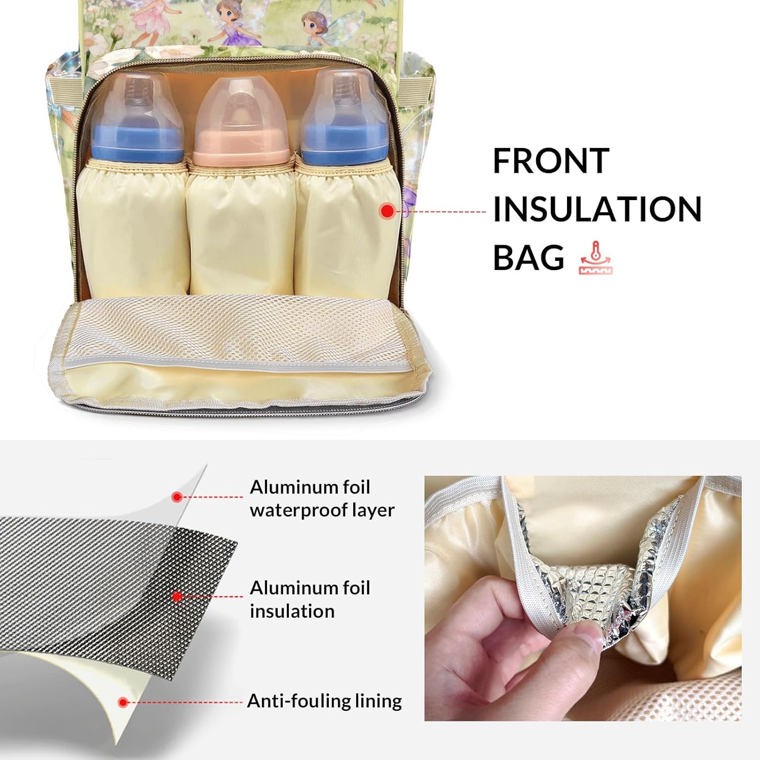 Personalized Diaper Bag Backpack,Customized Mushrooms Garden Flower Fairy Nappy Backpack for Travel Outdoor,Custom Multiuse Mommy Bag Nursing Bag Gifts for Newborn Baby