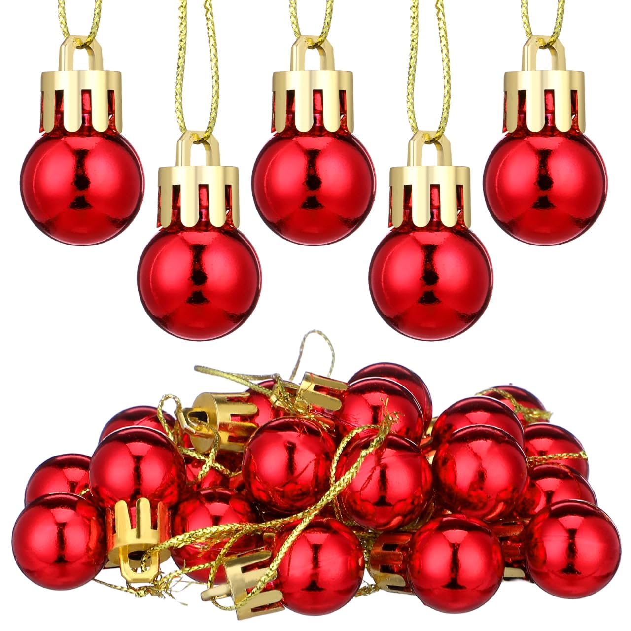 TOPBATHY Lot de 24 Boules de Noël Rouges en Plastique 2 Cm Décoratives et Faciles à Suspendre pour Arbre de Noël et Décoration Intérieure Festive