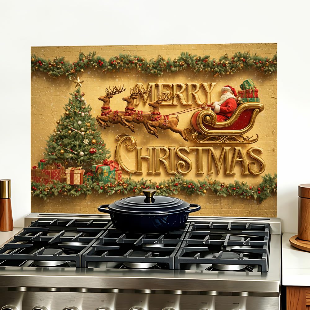 Merry Christmas Sleigh Backsplash Peel and Stick, 35.4x23.6 in