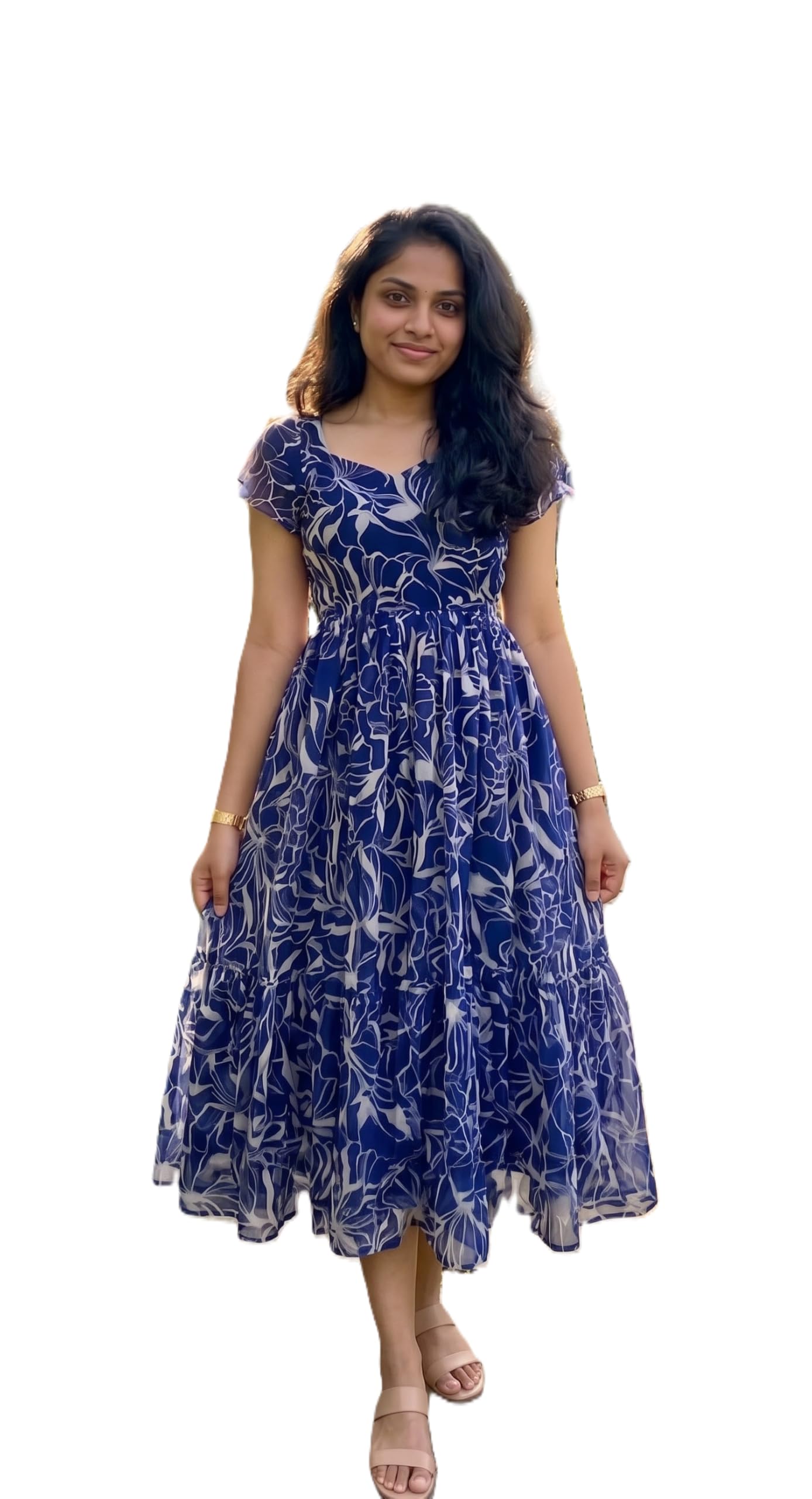 Women's Floral Digital Print Fox Georgette Maxi Dress-image-47