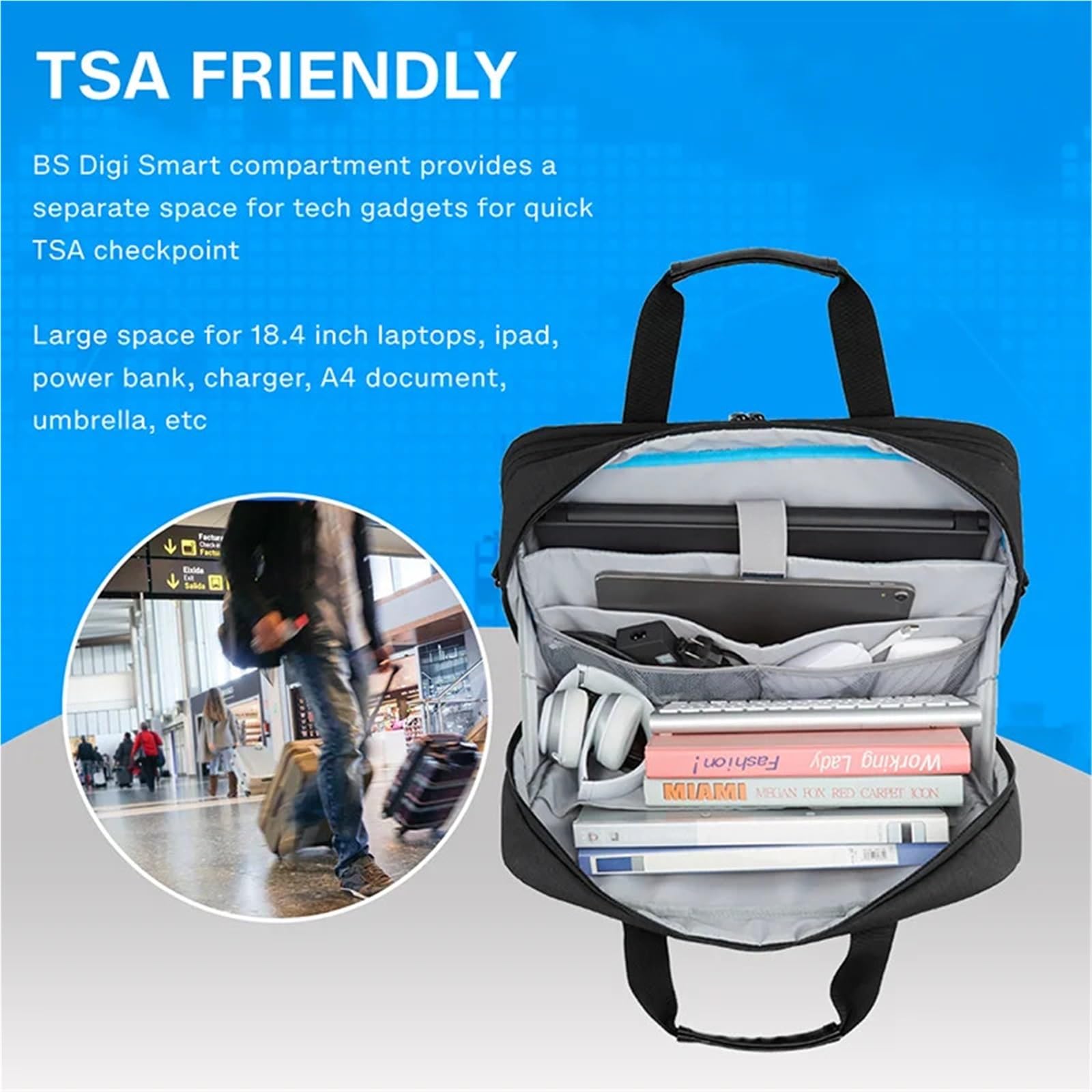 Borsa for laptop da 17,3 pollici, borsa for computer espandibile, grande capacità, borsa a tracolla for laptop da uomo e da donna, for viaggi d'affari