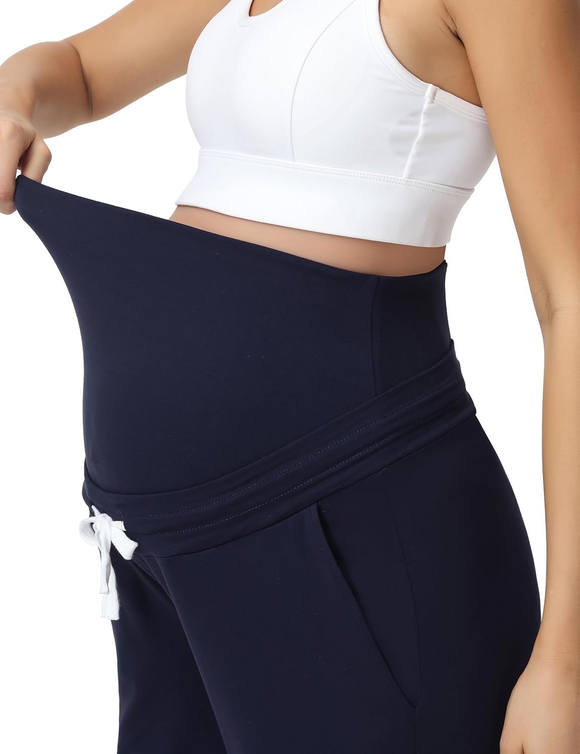 Foucome Women's Maternity Pants Over Belly Stretchy Drawstring Pregnancy Joggers Sweatpants with Pockets