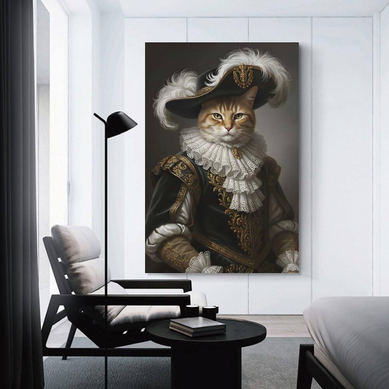 Junmoney Unframe-Style-7 Decorative Wall Artwork Cat Portrait In Renaissance Attire, 24X36inch(60X90cm), For New Homes, Bedrooms Or Workspaces, Canvas Artwork With Gifting Potential