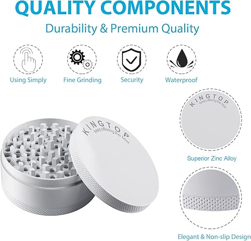Miniatura 2 de KINGTOP Molinillo grande de hierbas y especias de 3 pulgadas, molinos de aleación de zinc (blanco)