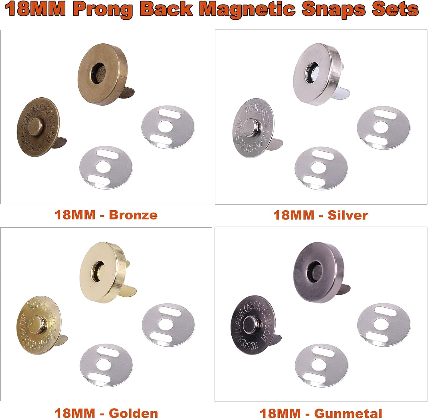 Tanstic 60 Sets 18mm 4 Color Magnetic Button Clasps Snaps Fastener Clasps Button Knitting Buttons Sets for Sewing, Craft, Purses, Bags, Clothes, Leather