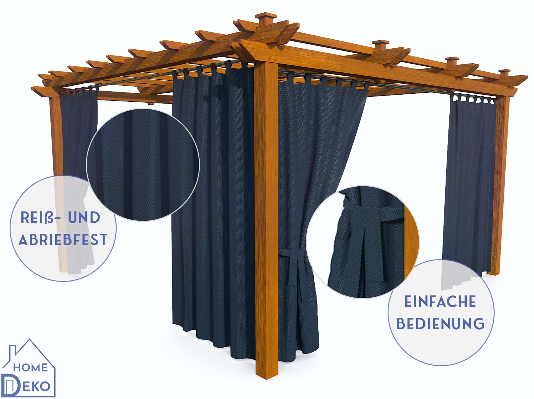 Tenda da Giardino, Impermeabile, per Patio, Balcone, Pergola e Gazebo, Passanti con Chiusura a Strappo, Protezione da Sole, Pioggia e Vento, Blu Marino, 200 x 155 cm, 4 Pezzi