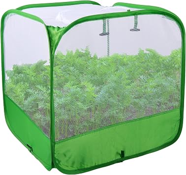 Mesh Plant Cover for Outdoor, Plant Netting Protector Garden Cover Cloche for Fruit, Vegetables, Strawberry, Flowers and Herbs Pop-Up Cage with 4 Stakes White with Green, 19.7" x 19.7" x 19.7"
