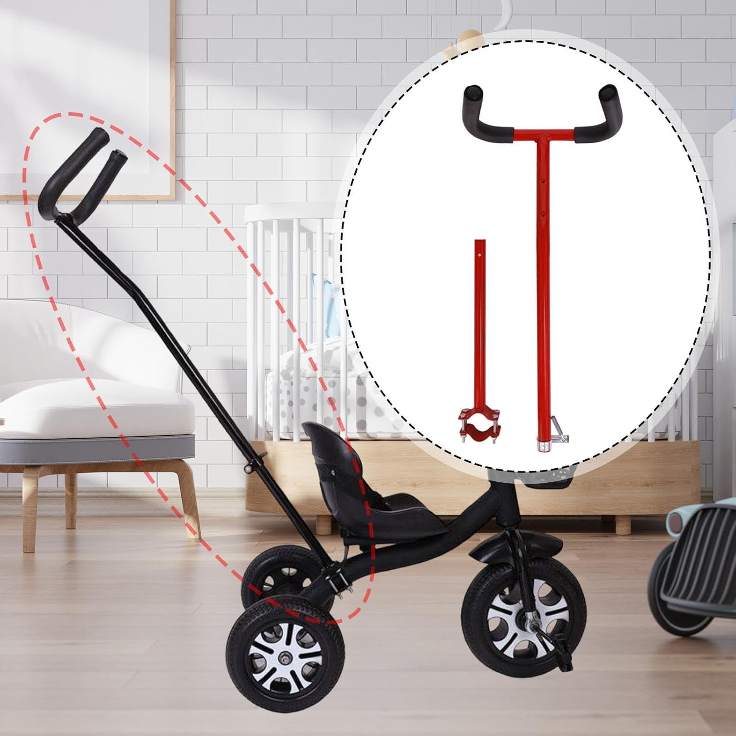 Replacement Handle Extension Bar Accessories Comfortable Rod Handlebars Extenders for Children's Tricycle, Red