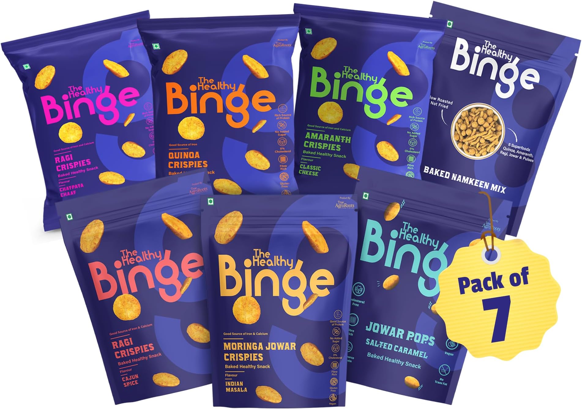 The Healthy Binge Try Them All Snacks Combo - Baked Millet Chips, No Palm Oil, Protein Rich, Healthy Snacks for Kids and Adults | Chips Combo ( Pack of 7 )