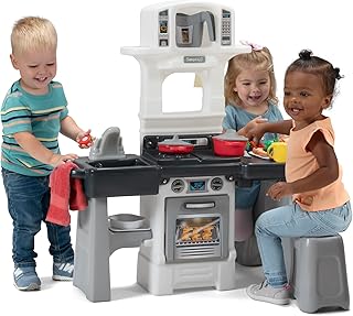 Simplay3 Cooking Kids Dine-in Kitchen Set with 2-Seat Table and 32 pc Kids Kitchen Set
