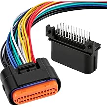 Universal Automotive ECU Connector Wiring Harness Kit, Female ECU Connector Wiring Harness + ECU Male Connector Socket for Automotive RV Truck Computer 26 Pin - Straight