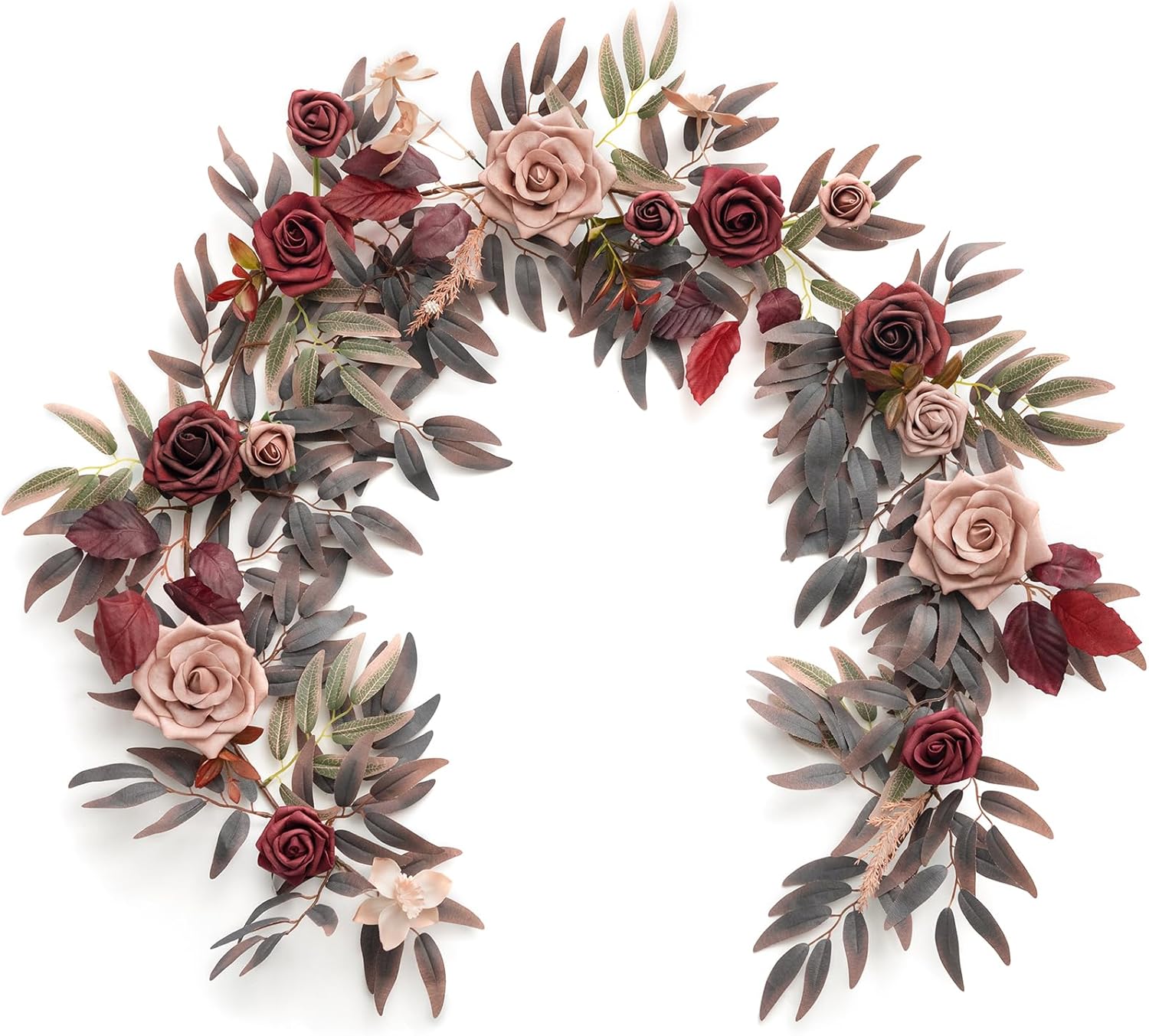 Ling's moment 5FT Burgundy Artificial Flower Garland Maroon Rose Floral Garland Arch Flowers Vine for Wedding Party Backdrop Decor Home Mantel Table Centerpieces Decorations Dusty Rose Red-burgundy & Dusty Rose