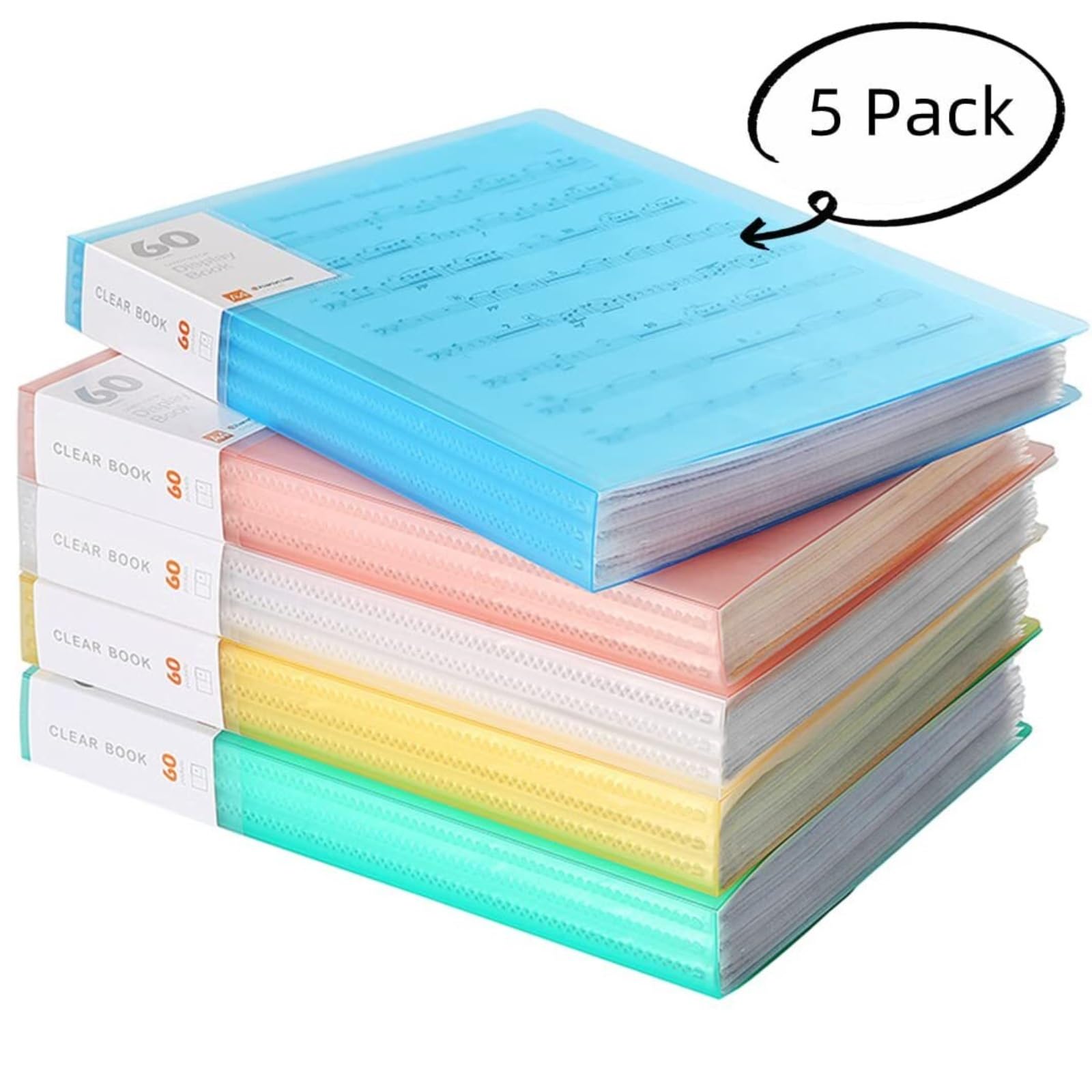 ordner 5er-Pack transparenter Einband for Präsentationen im A4-Format mit 60 Fächern | Dokumentenordner für Schule und Büro