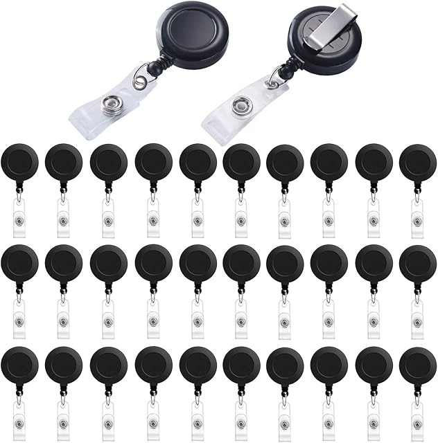PietyPet 30 Pack Retractable Badge Holder Matte Retractable ID Card Reels Carabiner Reel Clip On ID Card Holders for Office Worker Doctor Nurse Hanging ID Card Key Chain ( Black )