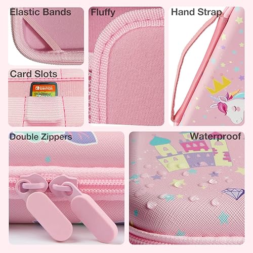 Miniatura 6 de Pink Unicorn Carrying Case Compatible with Nintendo Switch (NOT OLED or LITE) with Dockable Protective Grip Case+Screen Protector+Unicorn Stickers,