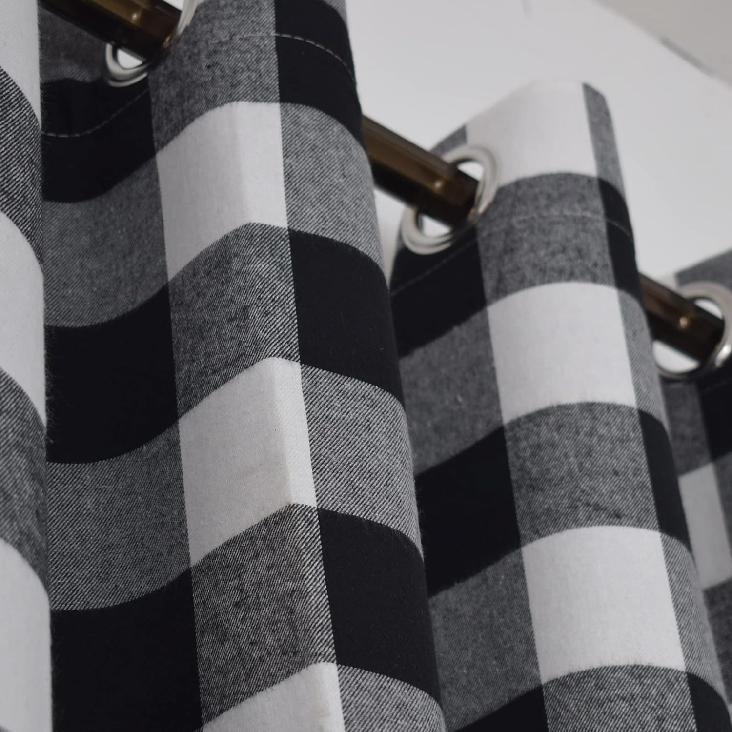 XMNTG 2 Panels Buffalo Plaid Checkered Window Curtain Darkening Blackout Indoor Curtain Thermal Insulated Drapes Grommet Treatment Curtains for Farmhouse Bedroom Living Room (Black, W52xL63)