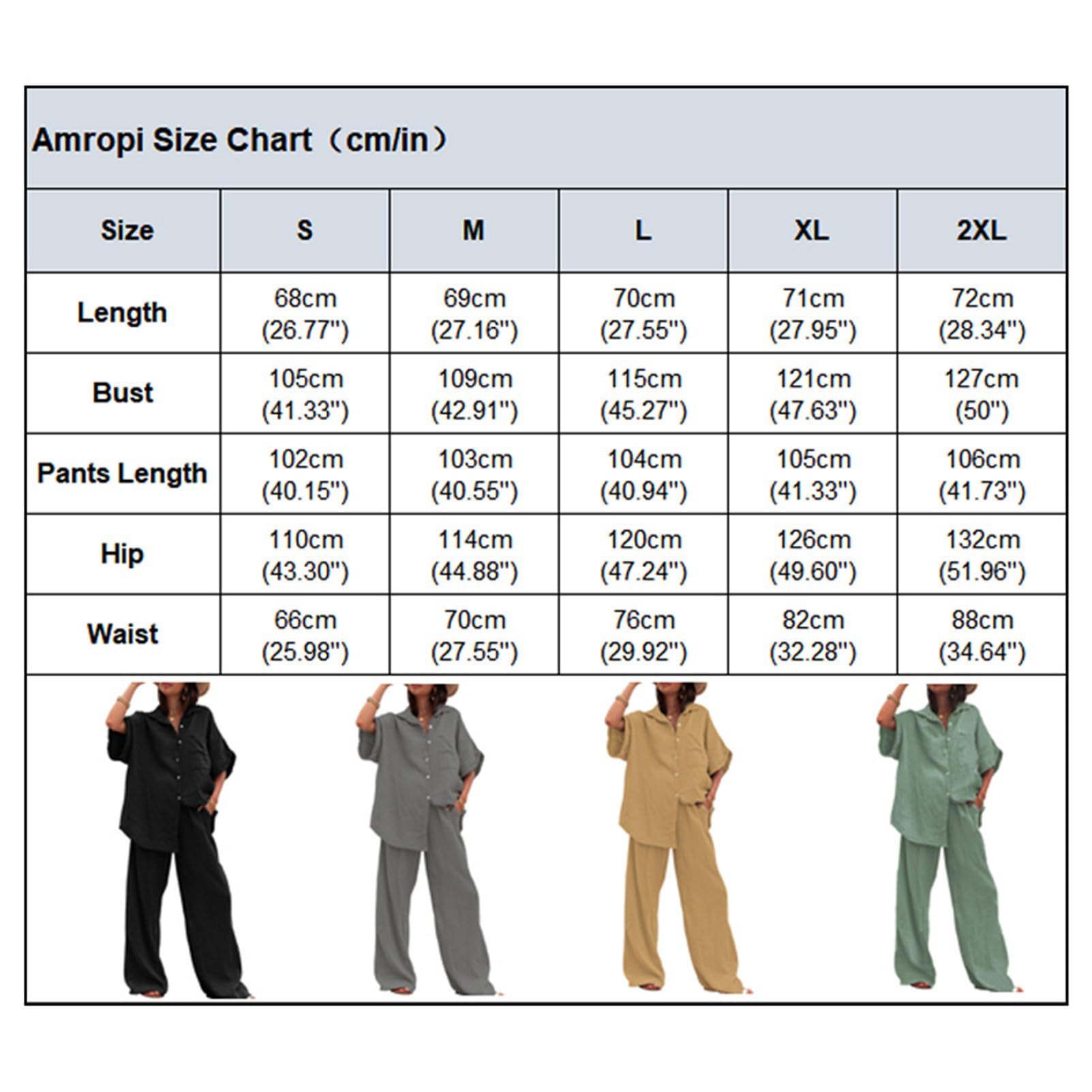 amropi Ensemble de Vêtements Femme Col en V Bouton Haut de Chemise Longues Pantalon Large Loungewear Set