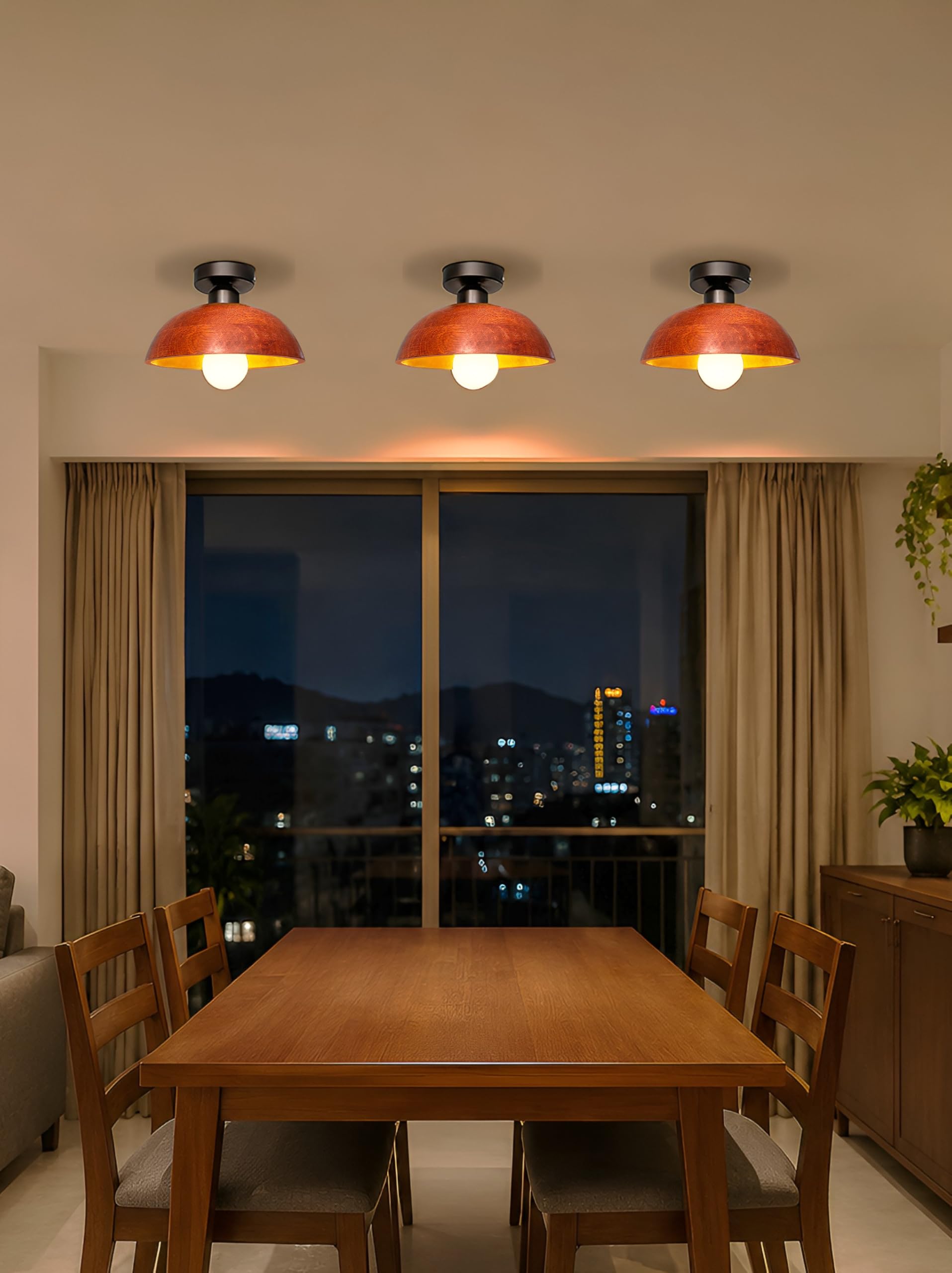 Walnut Wood Ceiling Light - Rustic Modern Lamp -2