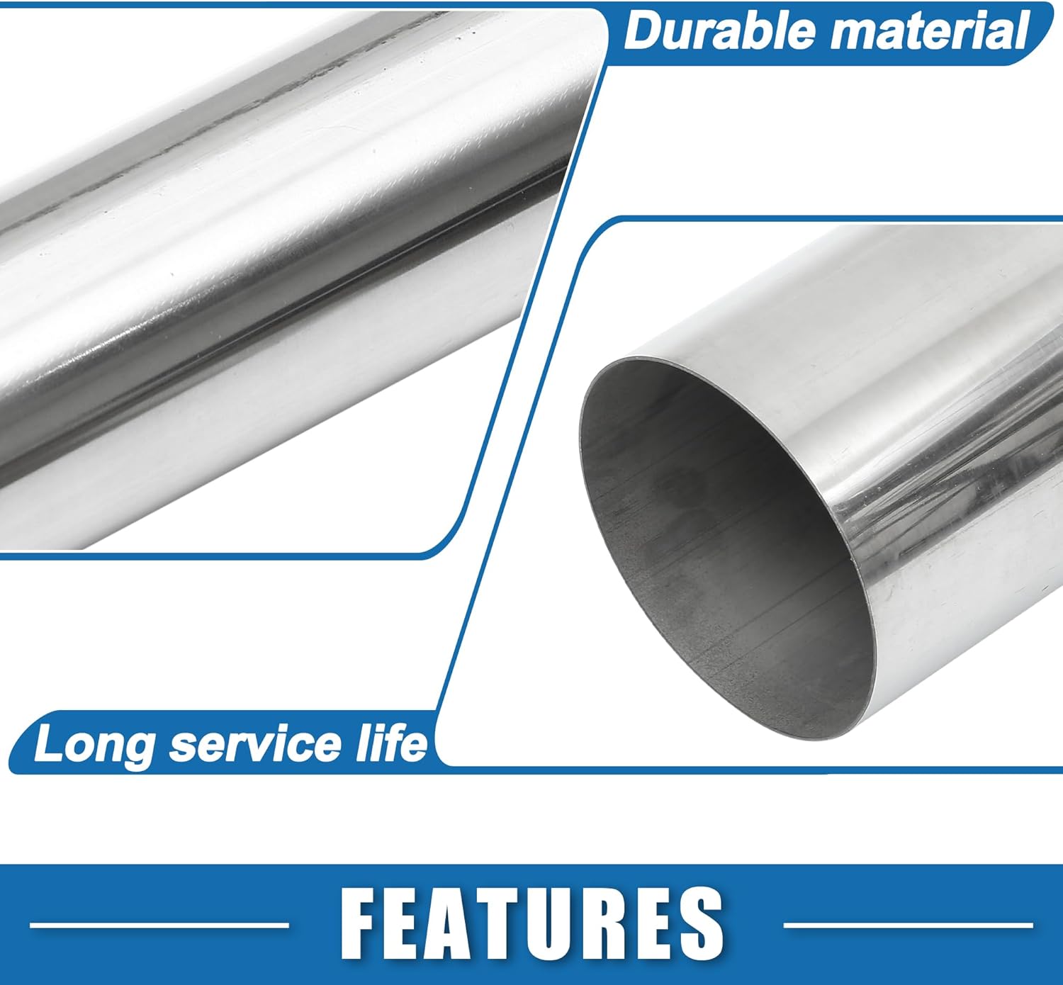 Car Mandrel Exhaust Pipe Tube Durable 35" Length 5' OD Straight Exhaust Tube DIY Custom 0 Degree Modified Piping T304 Stainless Steel Silver Tone