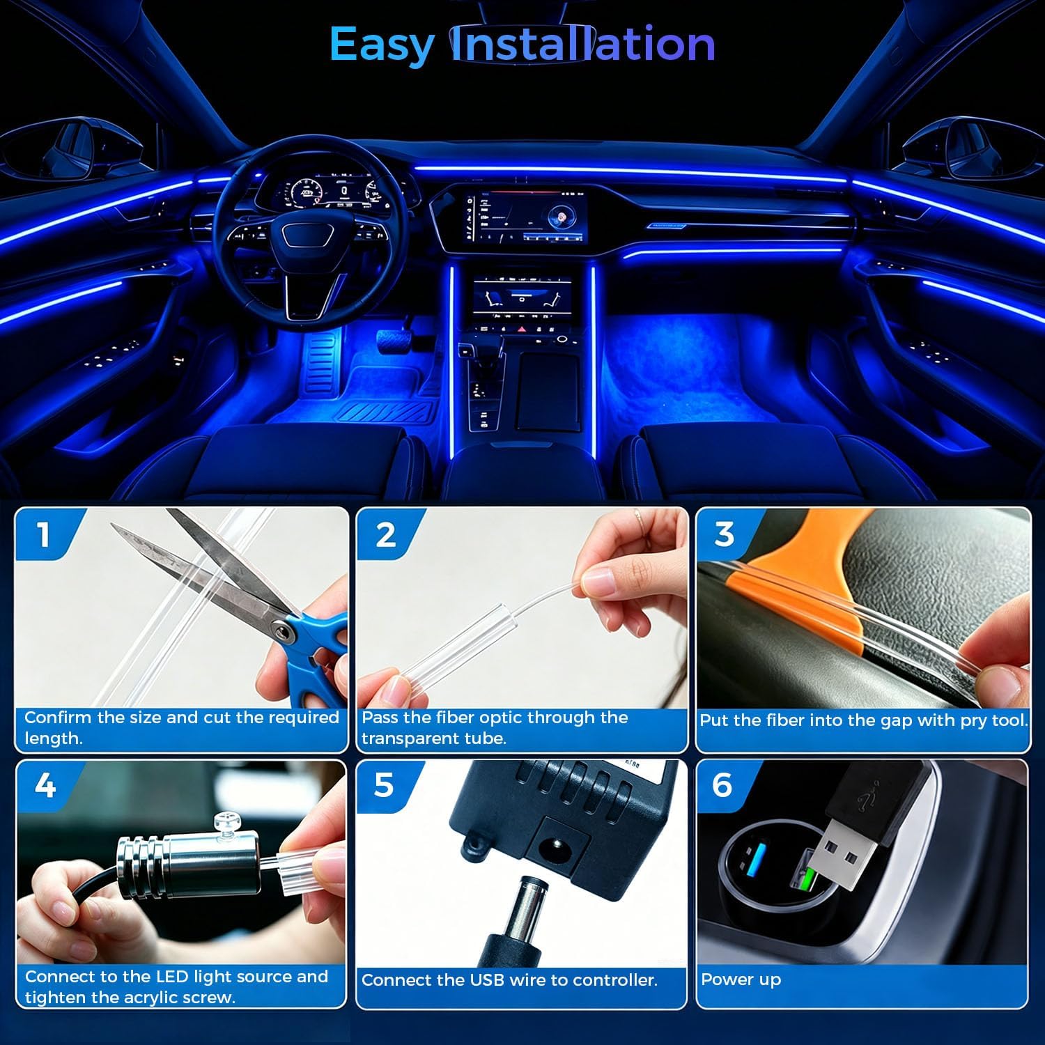 Interior Car LED Strip Lights with APP Control,10 in 1 RGB Multicolor with 315 inches Fiber Optic Ambient Lighting Kits,Car Neon LED Strip Lights with Music Sync Mode