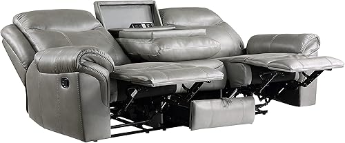 Miniatura 6 de Lexicon Braelyn Sofá reclinable doble de piel sintética con soporte central para tazas, receptáculos, cajón oculto y puertos USB, 88.5" W, gris