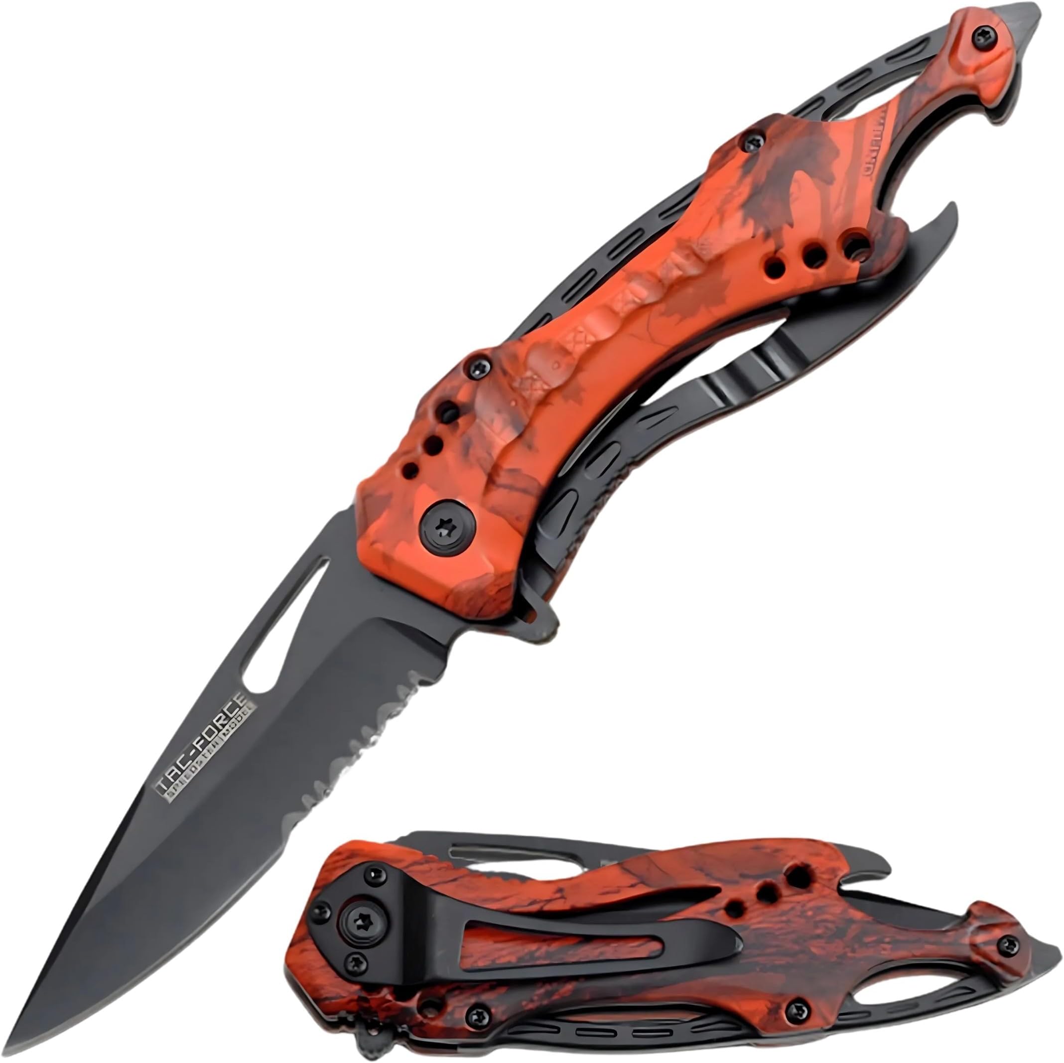 Tac-Force Folding Pocket Knife, 3.25-inch Serrated Blade, Camo Aluminum Handle, 7.75-inch Overall Length TF-705RC